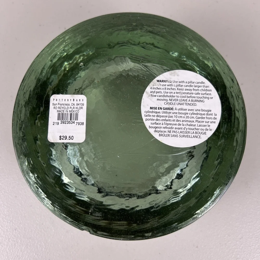 Pottery Barn recycled glass pillar holder Mexican Glass READ